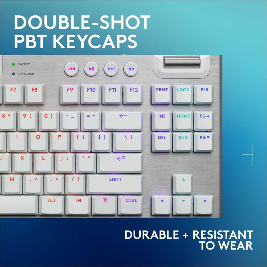 Logitech G915 X LIGHTSPEED TKL Low-Profile Wireless Gaming Keyboard, Double-Shot PBT Keycaps, Fully Programmable Keys, RGB Backlighting, Sleek Aluminum Finishing, GL Brown Tactile - PC/Mac (White)