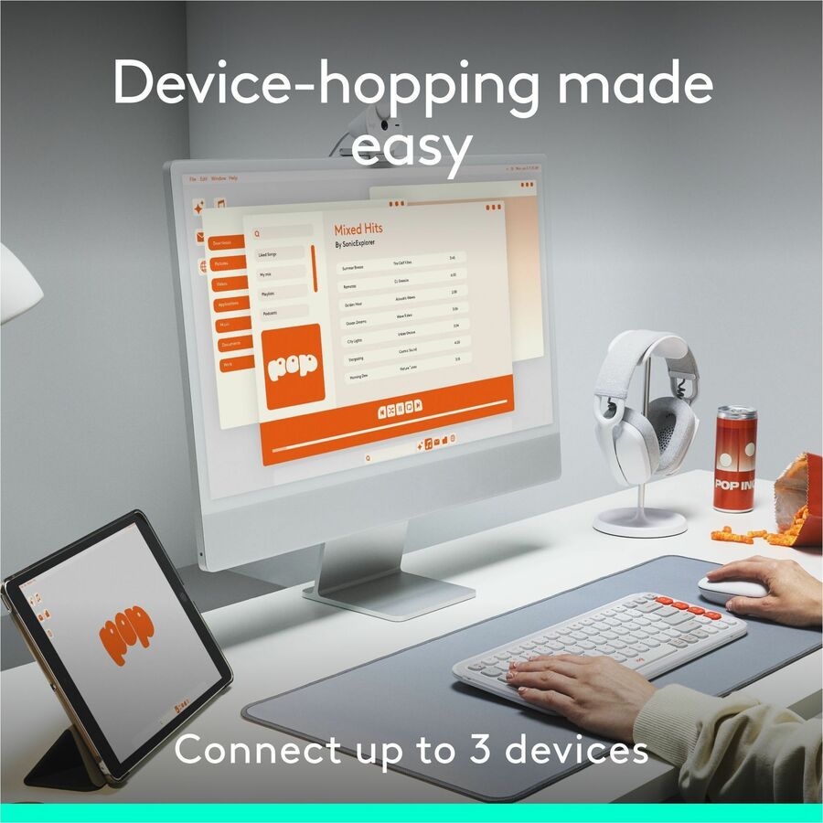 Logitech POP ICON COMBO, Bluetooth Keyboard and Mouse Combo, Comfortable Typing, Programmable Keys and Buttons, Quiet Clicks (Off-white & Orange)