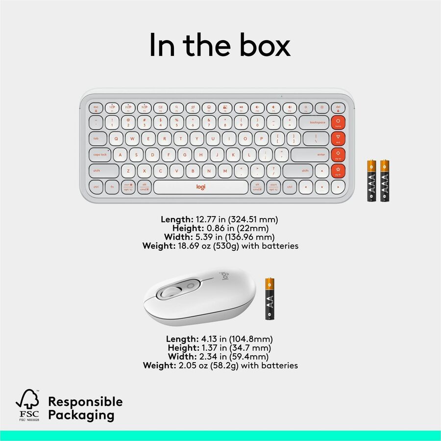 Logitech POP ICON COMBO, Bluetooth Keyboard and Mouse Combo, Comfortable Typing, Programmable Keys and Buttons, Quiet Clicks (Off-white & Orange)