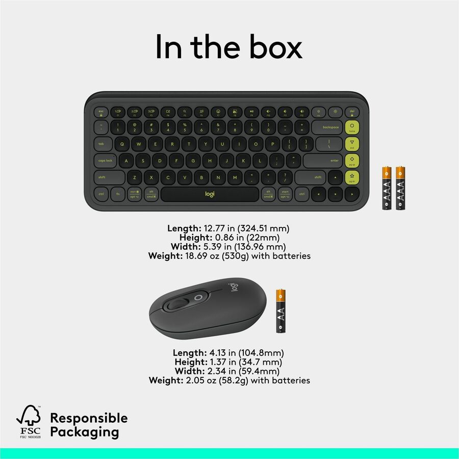 Logitech POP ICON COMBO, Bluetooth Keyboard and Mouse Combo, Comfortable Typing, Programmable Keys and Buttons, Quiet Clicks (Graphite & Green)