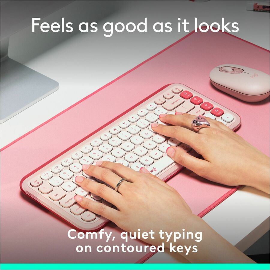 Logitech POP ICON KEYS Wireless Bluetooth Keyboard, Comfortable Typing, Programmable Keys, Easy-Switch Between up to 3 Devices (Rose & Off-white)