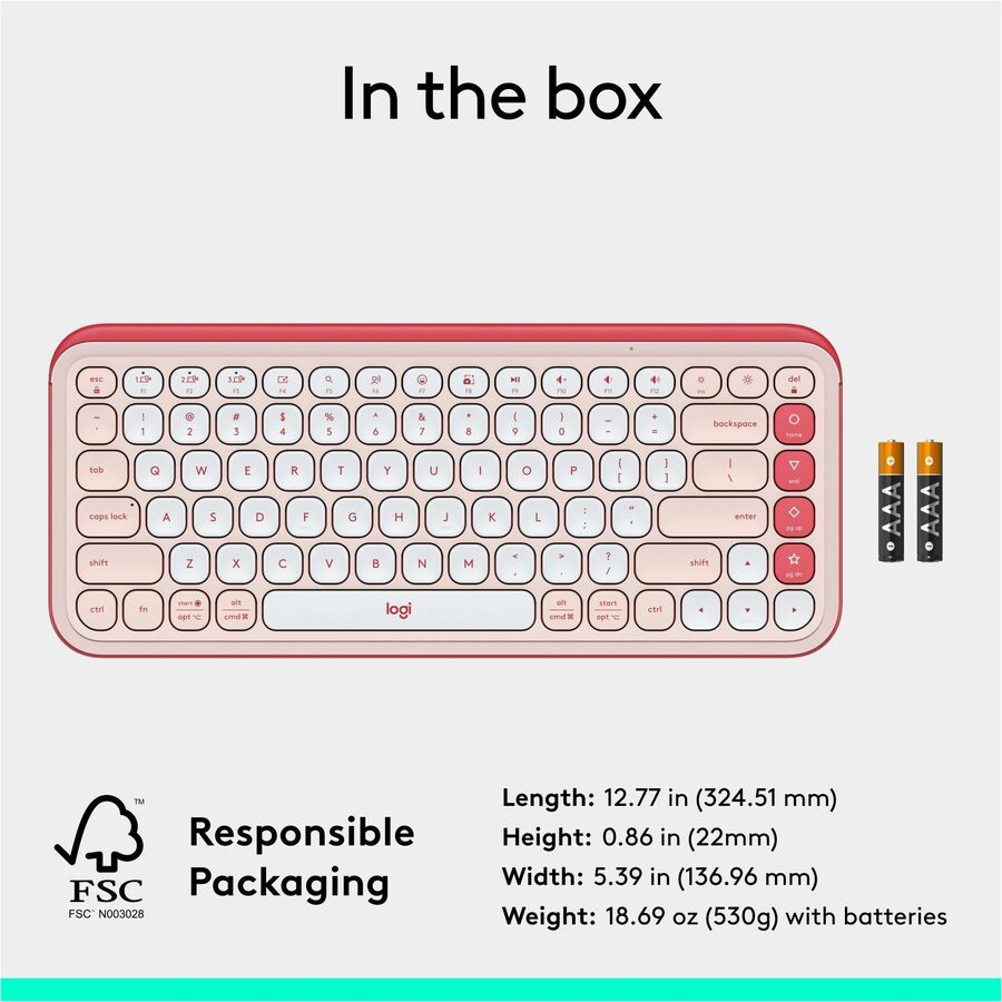 Logitech POP ICON KEYS Wireless Bluetooth Keyboard, Comfortable Typing, Programmable Keys, Easy-Switch Between up to 3 Devices (Rose & Off-white)