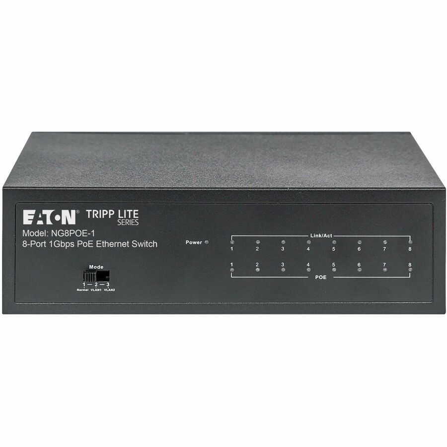 Eaton Tripp Lite Series 8-Port 10/100/1000 Mbps Desktop Gigabit Ethernet Unmanaged Switch with PoE+, 60W, Metal Enclosure