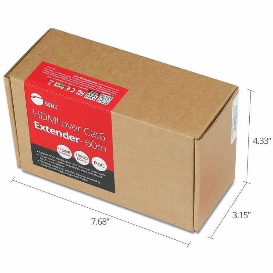 SIIG HDMI Over Cat6 Extender - 60m - 1080p - PoC - Metal Housing