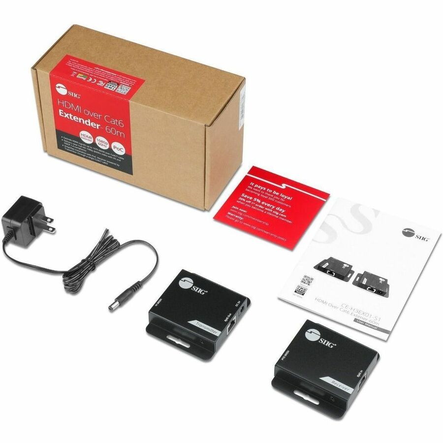 SIIG HDMI Over Cat6 Extender - 60m - 1080p - PoC - Metal Housing