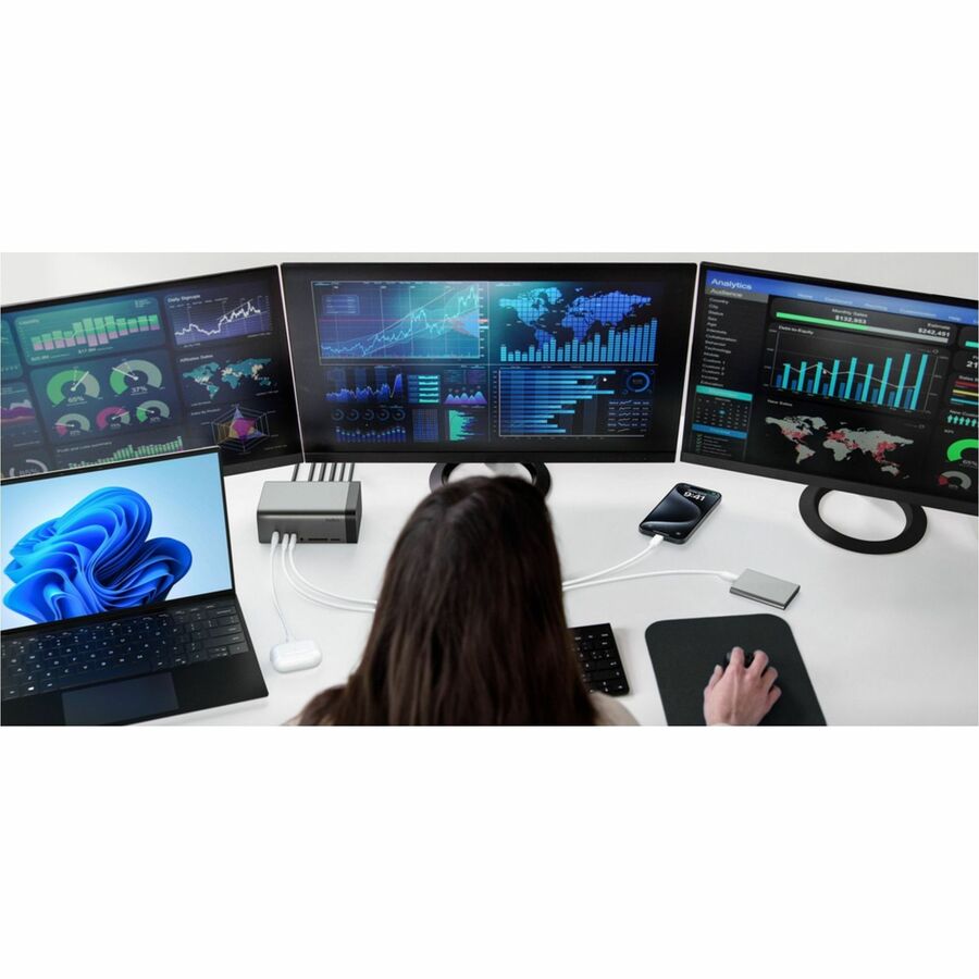 Belkin 11-in-1 Triple Display USB-C Docking Station - 10 Gbps - 1xUSB-A, 4xUSB-C, 2xHDMI, 1xEthernet, 1x3.5mm Audio, 1xSD, 1xMicro SD - w/ USB-C Cable - Grey