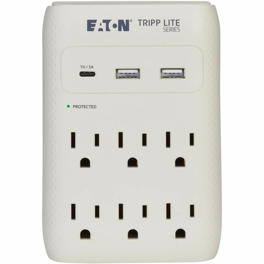 Eaton Tripp Lite Series Protect It! 6-Outlet Surge Protector - 5-15R Outlets, USB-C and USB-A Ports, 5-15P Direct Plug-In, 1080 Joules, Gray