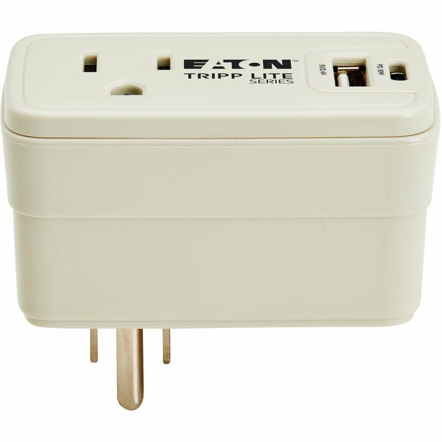 Eaton Tripp Lite Series Power It! 1-Outlet Universal Travel Charger and Power Strip - 5-15R Outlet, USB-C and USB-A Ports, 32W PD Charging, 5-15P Direct Plug-In, Gray