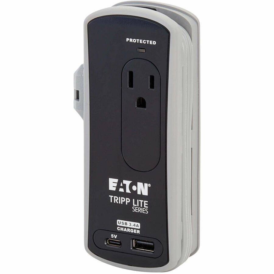 Eaton Tripp Lite Series Protect It! 2-Outlet Travel-Size Surge Protector - 5-15R Outlets, USB-C and USB-A Ports, 5-15P Input, Black