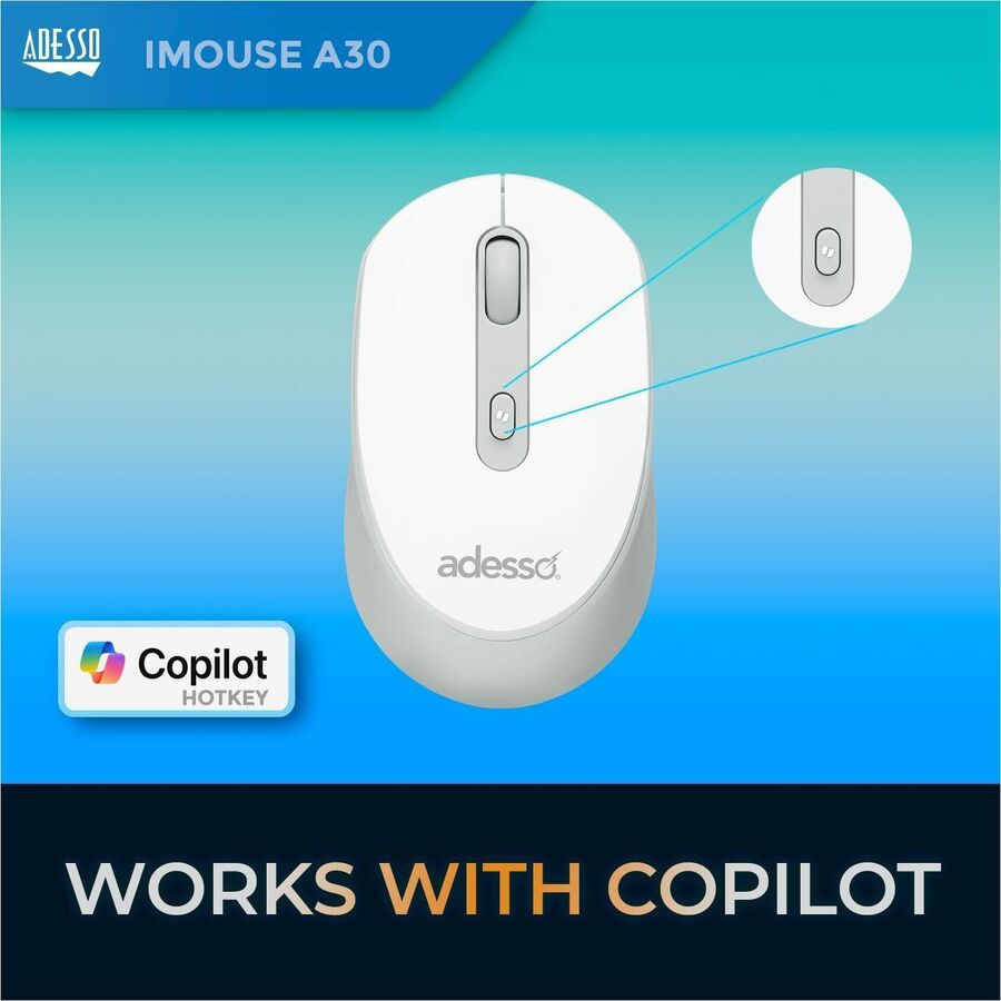 Adesso Wireless Mouse with AI CoPilot Shortcut Button (White)