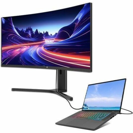 V7 L340WQ-HAS-N 34" Class UW-QHD Curved Screen LED Monitor - 21:9 - Black