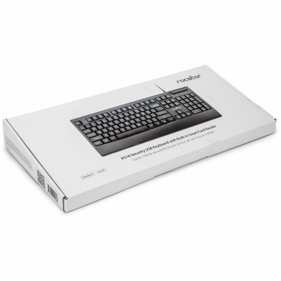 Rocstor KS18 Security USB Keyboard with Built-in Smart Card Reader -104 Keys