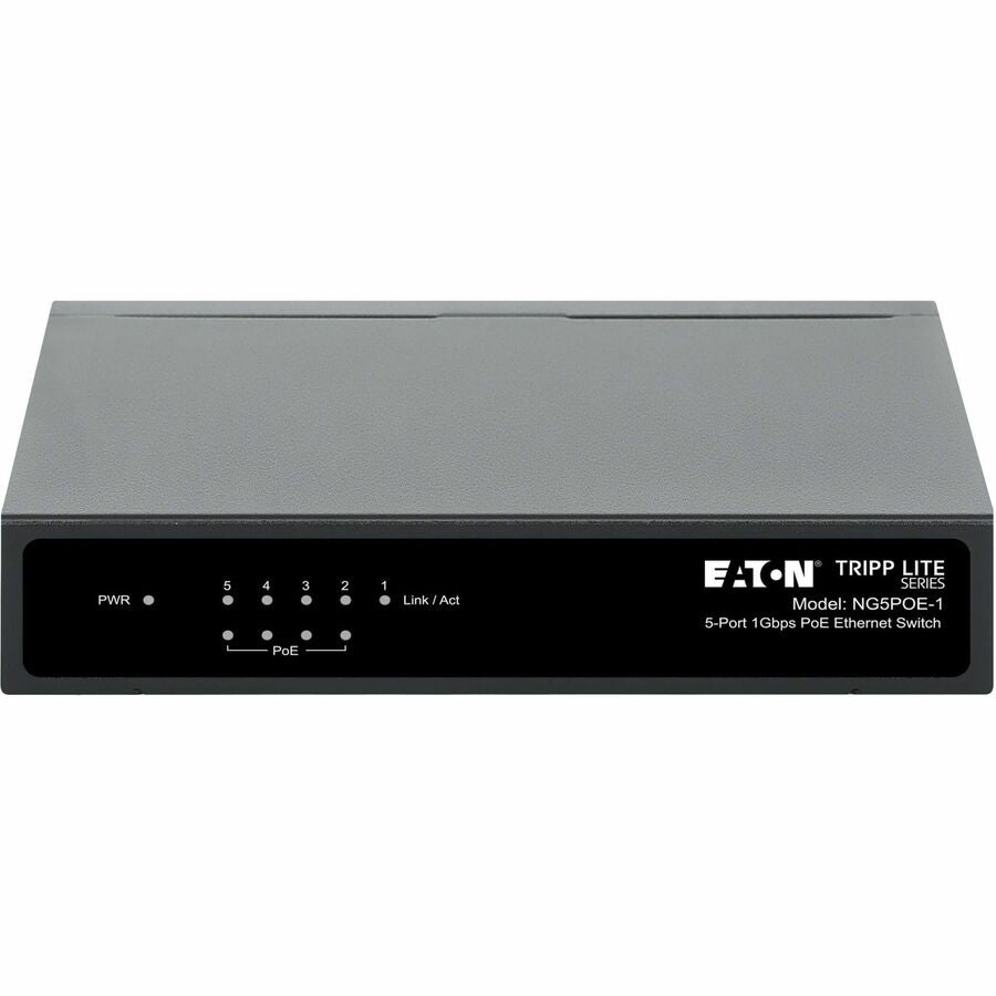 Eaton Tripp Lite Series 5-Port 10/100/1000 Mbps PoE-Powered Desktop Gigabit Ethernet Unmanaged Switch with PoE+ Pass-Through, 65W, Metal Enclosure