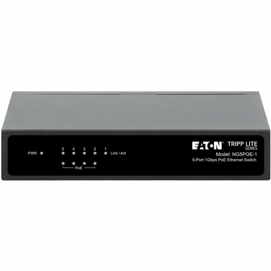 Eaton Tripp Lite Series 5-Port 10/100/1000 Mbps PoE-Powered Desktop Gigabit Ethernet Unmanaged Switch with PoE+ Pass-Through, 65W, Metal Enclosure