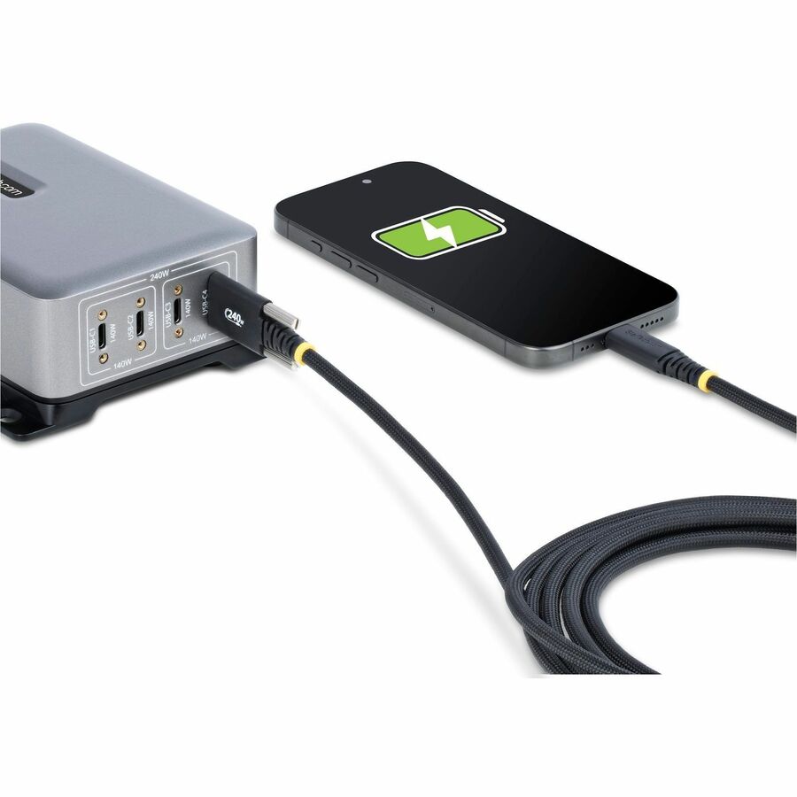 StarTech.com 10ft (3m) USB-C Charging Cable, Side Screw Locking, 240W (5A) PD EPR, Silicone Jacket w/Braid, Rugged USB 2.0 Cord, USB-IF