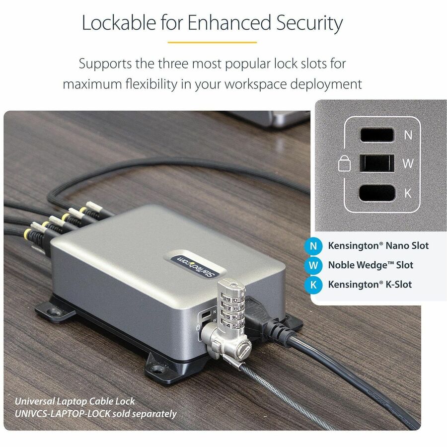 StarTech.com 4-Port Multi-Device USB-C Charger, 240W Total, Single Port 140W EPR, Screw Locking Ports, Ideal for Boardrooms