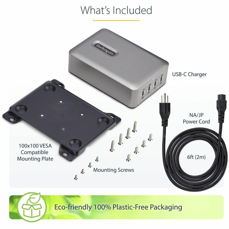 StarTech.com 4-Port Multi-Device USB-C Charger, 240W Total, Single Port 140W EPR, Screw Locking Ports, Ideal for Boardrooms