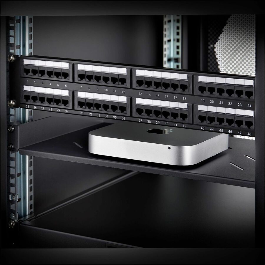 StarTech.com 1U Vented Server Rack Shelf, 12in (31.5cm) Mounting Depth, Cantilever Tray, 25lb (11.3kg) Capacity, Includes Cage Nuts/Screws