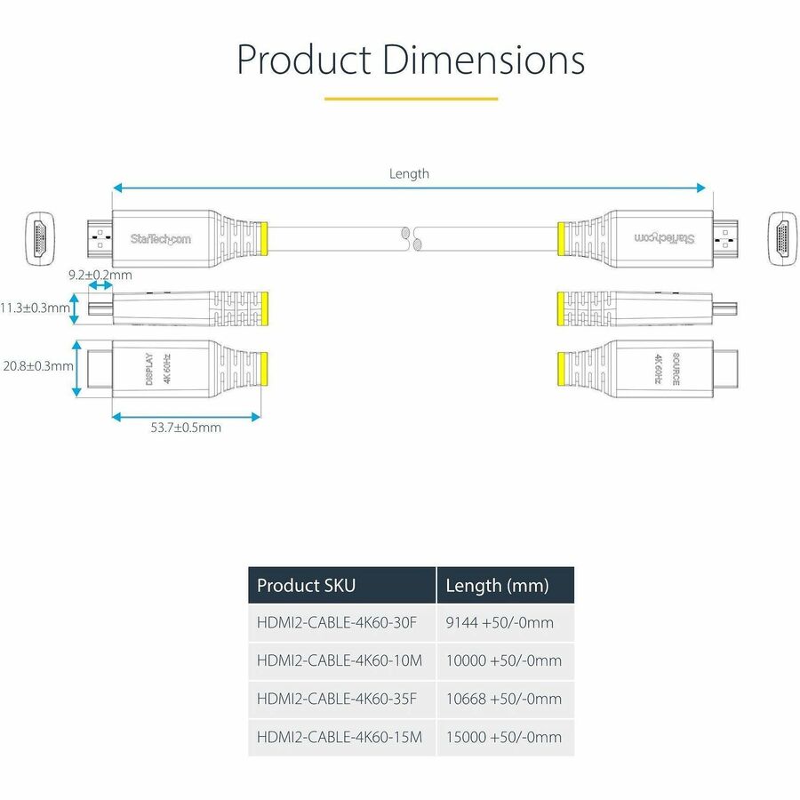 StarTech.com 35ft (10.6m) Active High Speed HDMI Cable, 4K 60Hz/1440p 144Hz, 18Gbps, UHD HDMI 2.0 Cord, TPE Jacket