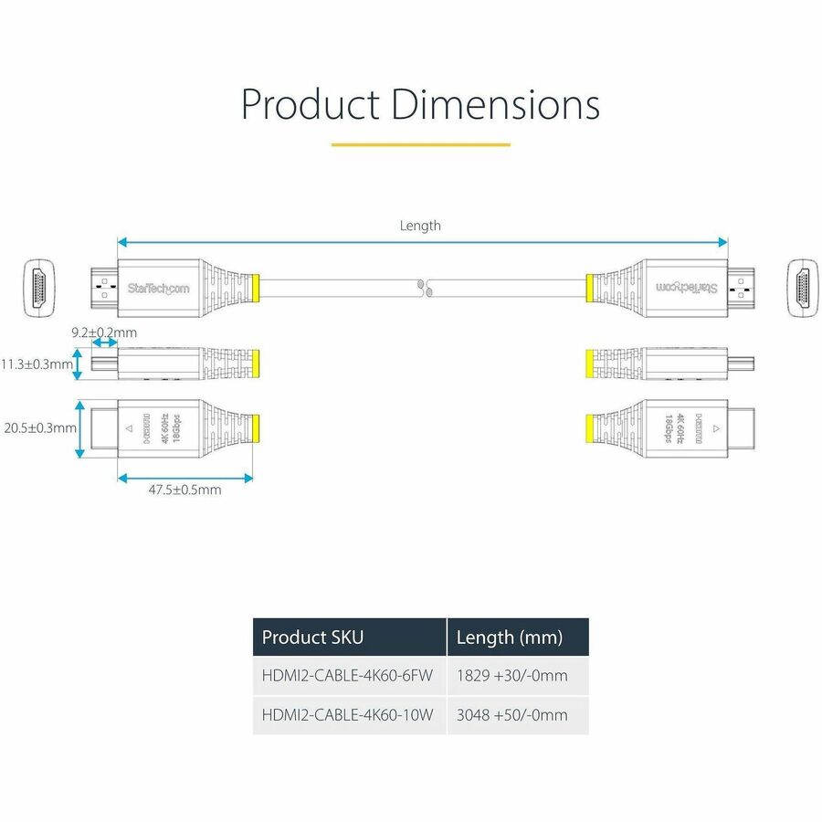 StarTech.com 6ft (1.8m) Premium Certified High Speed HDMI Cable, 4K 60Hz/1440p 144Hz, 18Gbps, UHD HDMI 2.0 Cord, TPE Jacket, White