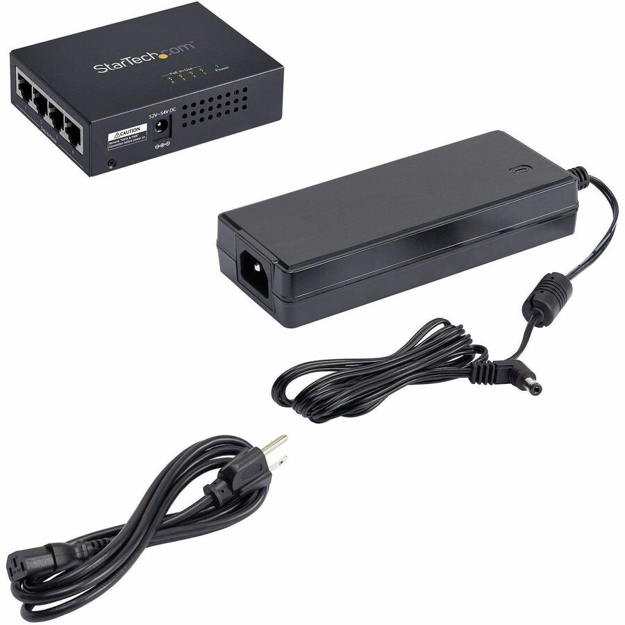 StarTech.com 4-Port Gigabit Midspan, PoE+ Injector, 802.3at & 802.3af, Wall-Mountable Power over Ethernet Midspan, TAA Compliant