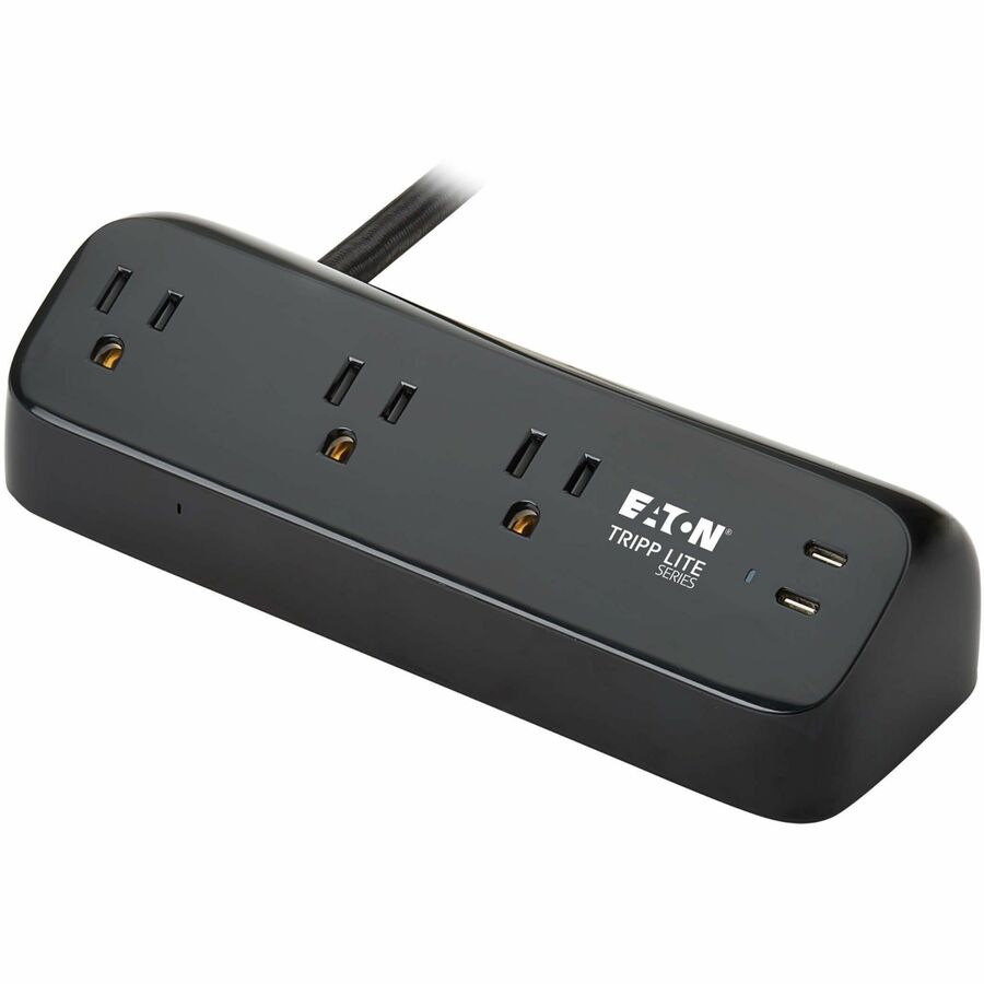 Eaton Tripp Lite Series Protect It! 3-Outlet Surge Protector with 2 USB-C Ports - 5-15R Outlets, 900 Joules, 30W PD Charging, Desk Clamp, 10 ft. (3 m) Braided Cord, Black