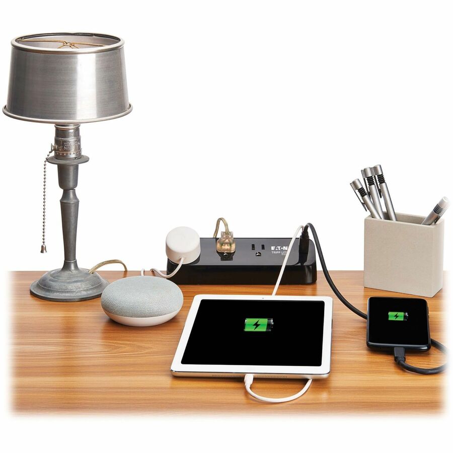 Eaton Tripp Lite Series Protect It! 3-Outlet Surge Protector with 2 USB-C Ports - 5-15R Outlets, 900 Joules, 30W PD Charging, Desk Clamp, 10 ft. (3 m) Braided Cord, Black