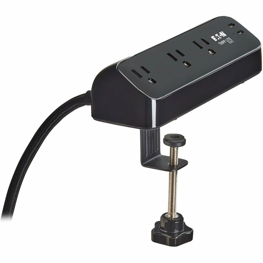 Eaton Tripp Lite Series Protect It! 3-Outlet Surge Protector with 2 USB-C Ports - 5-15R Outlets, 900 Joules, 30W PD Charging, Desk Clamp, 10 ft. (3 m) Braided Cord, Black