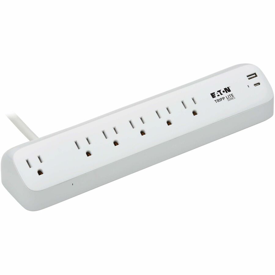 Eaton Tripp Lite Series Protect It! 6-Outlet Surge Protector with USB-A and USB-C Charging Ports - 5-15R Outlets, 900 Joules, Desk Clamp, 6 ft. (1.8 m) Cord, White