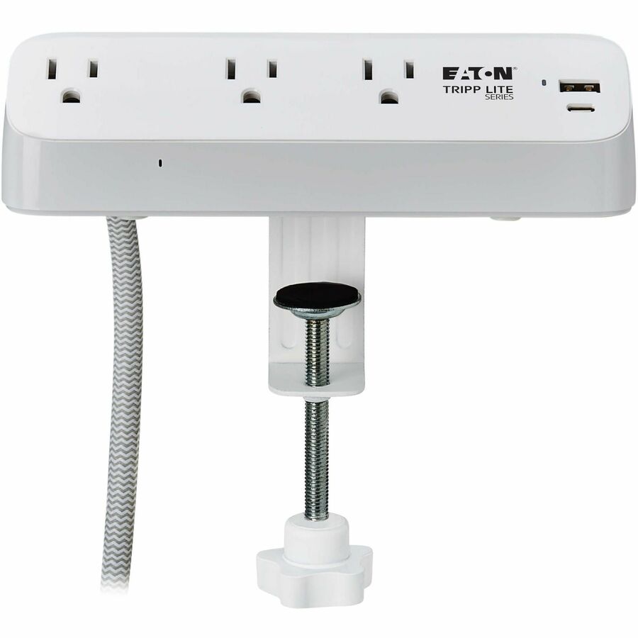 Eaton Tripp Lite Series Protect It! 3-Outlet Surge Protector with USB-A and USB-C Ports - 5-15R Outlets, 900 Joules, 20W PD Charging, Desk Clamp, 8 ft. (2.4 m) Braided Cord, White