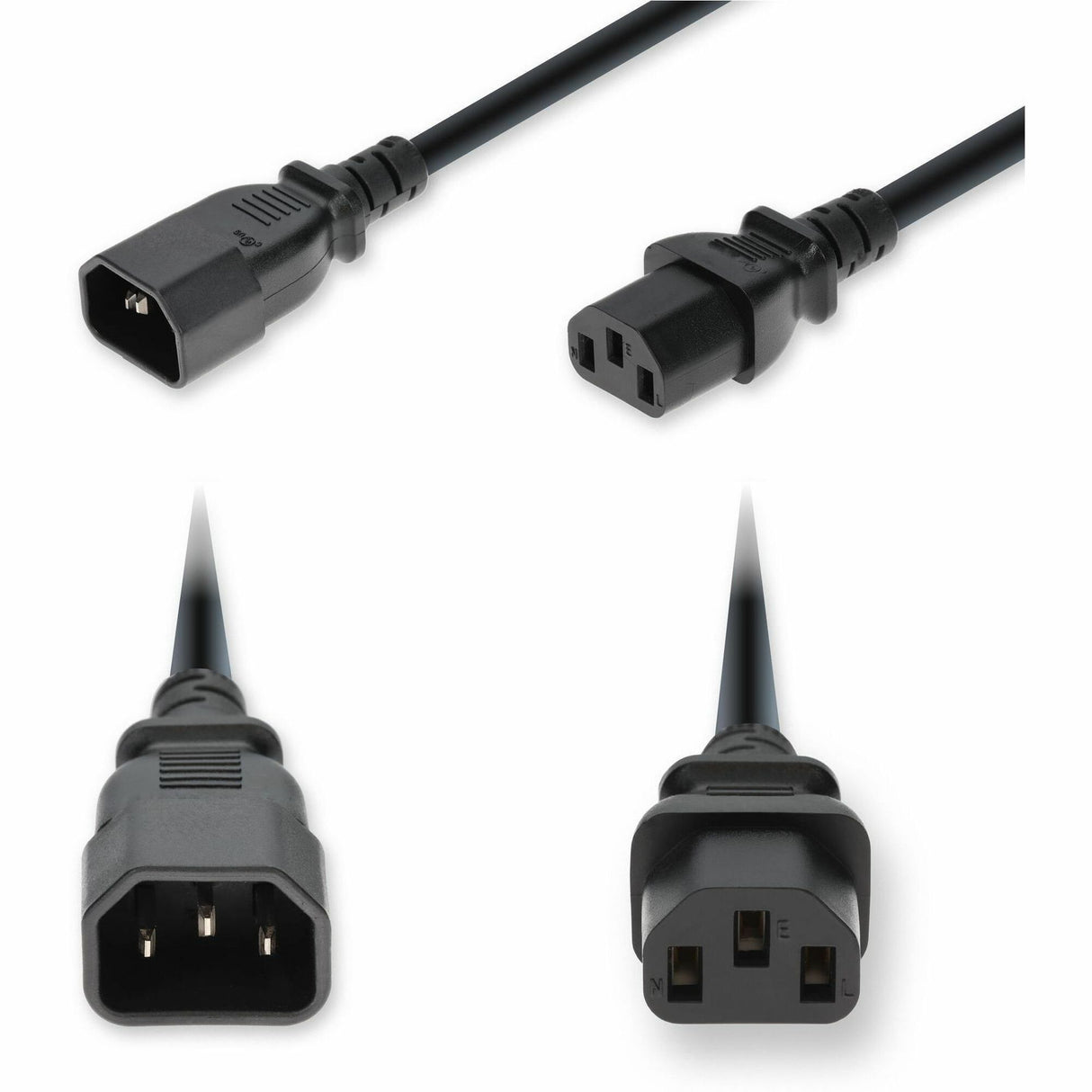 AddOn 8ft C14 Male to C13 Female Standard Commercial 18 AWG 250V at 10A PVC SJT (Service Junior Thermoplastic) Black Power Cable