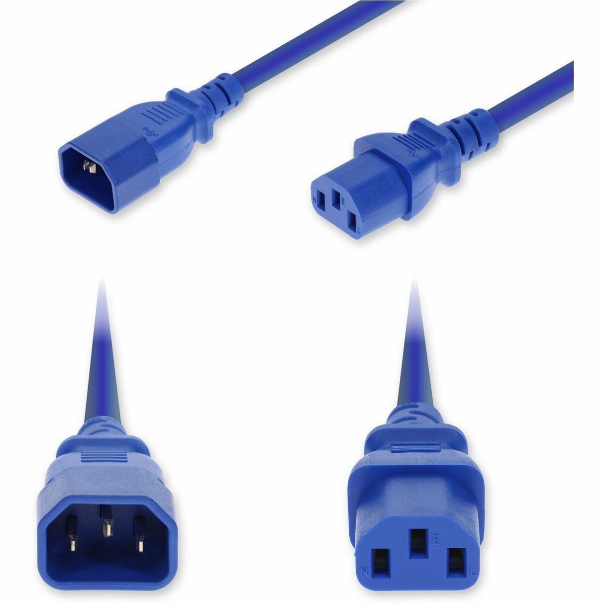 AddOn 8ft C14 Male to C13 Female Standard Commercial 18 AWG 250V at 10A PVC SJT (Service Junior Thermoplastic) Blue Power Cable