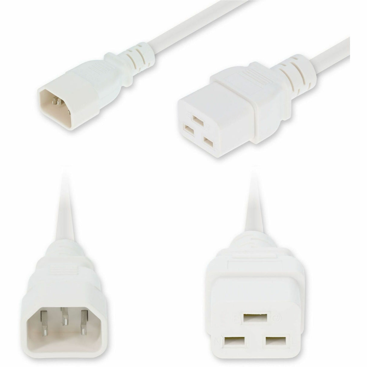 AddOn 8ft C14 Male to C19 Female Industrial Grade 14 AWG 250V at 15A PVC SJT (Service Junior Thermoplastic) White Power Cable