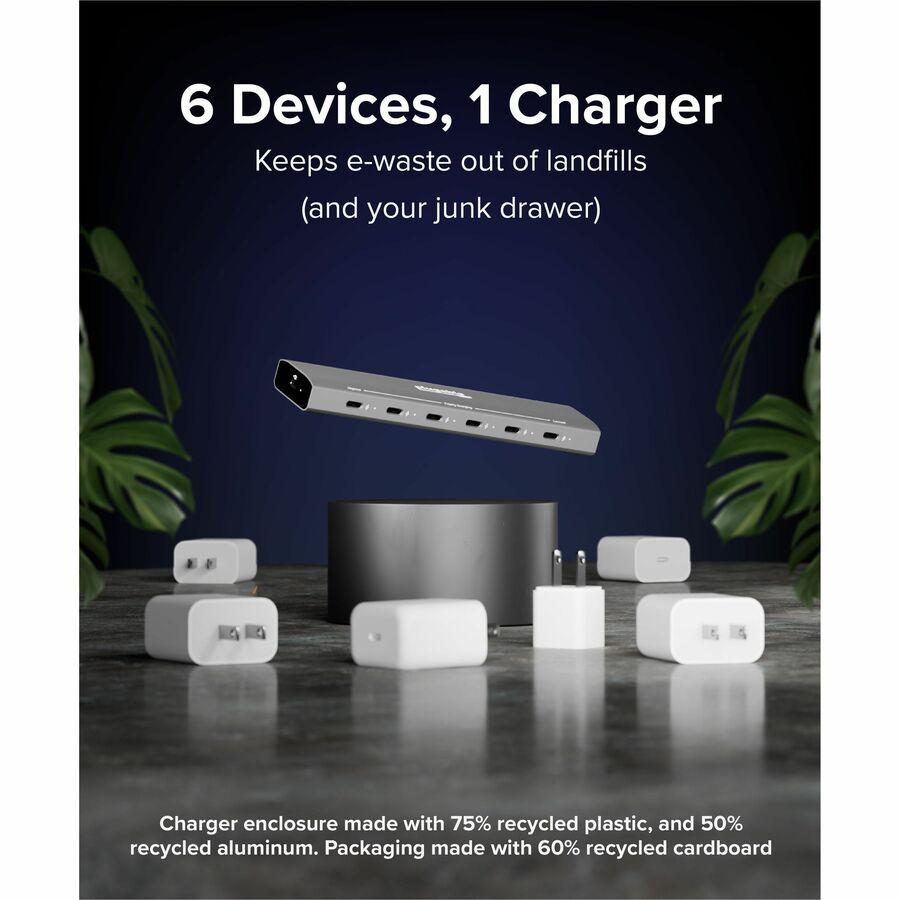 Plugable 6 Port USB C Charging Station, Up to 100W Charger for Multiple Devices with Priority Charging