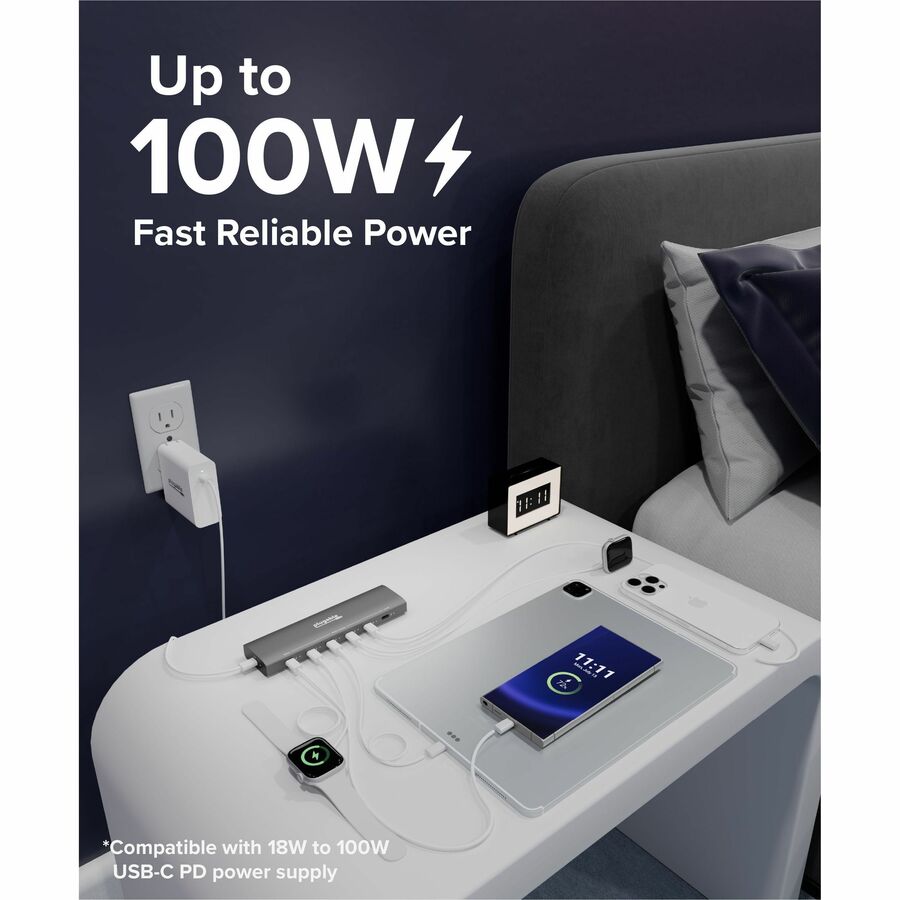 Plugable 6 Port USB C Charging Station, Up to 100W Charger for Multiple Devices with Priority Charging