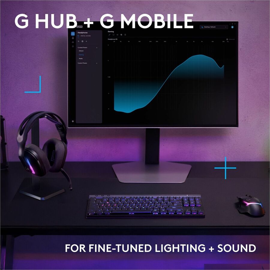 Logitech G522 LIGHTSPEED Wireless Gaming Headset, LIGHTSYNC RGB, Full Bandwidth Mic, Advanced Synchronized Audio, Tri-Connectivity with LIGHTSPEED, Bluetooth, Black