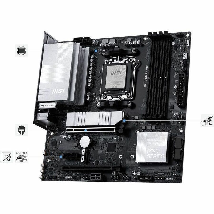 MSI Pro B850M-A WIFI Gaming Desktop Motherboard - AMD B850 Chipset - Socket AM5 - Micro ATX