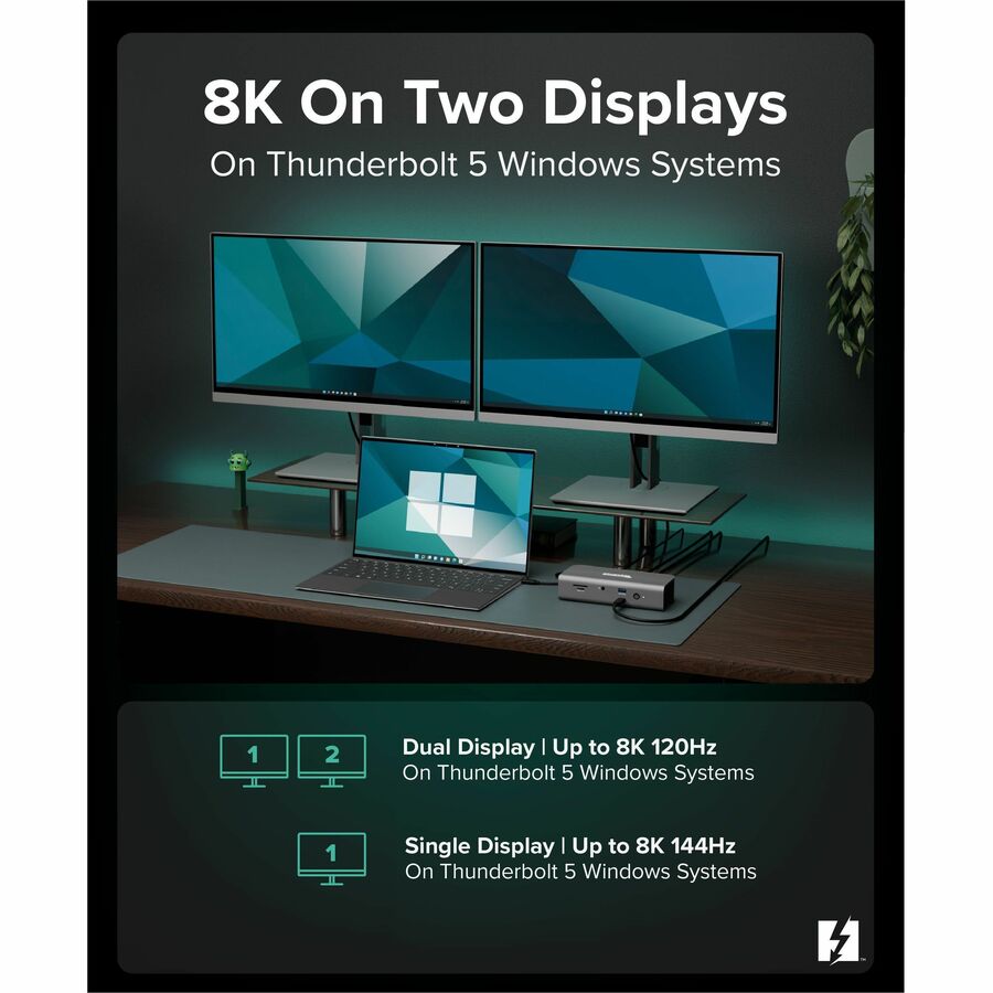 Plugable Thunderbolt 5 Dock - 140W Power Delivery, Up to Dual 6K@60Hz for Mac, Up to Dual 8K for Windows