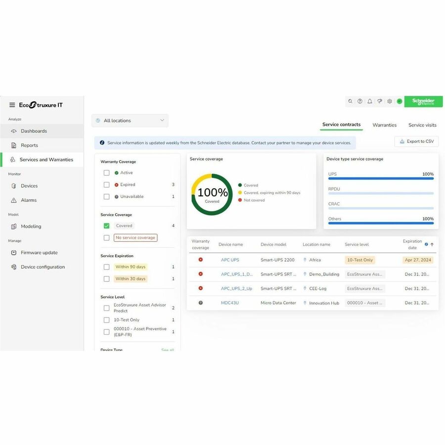 Subscription, Ecostruxure IT Expert, 1 year, 100 nodes, Digital, Remote monitoring and management of Data Centers.