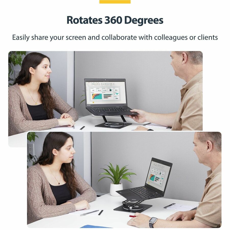 StarTech.com Rotating Laptop Stand, 360 Swivel, Ergonomic Desk Riser for Computer, Adjustable Height/Tilt, Max 11lb, Aluminum, Portable