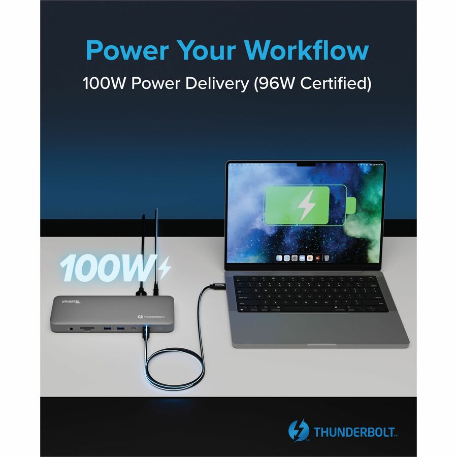Plugable Thunderbolt 4 Dock for M4 MacBook Air & Pro: 100W Charging Driverless Laptop Docking Station