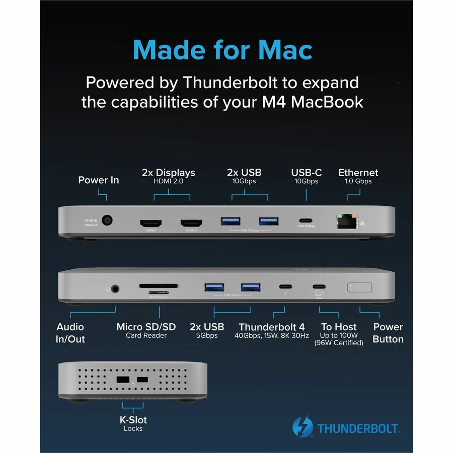Plugable Thunderbolt 4 Dock for M4 MacBook Air & Pro: 100W Charging Driverless Laptop Docking Station