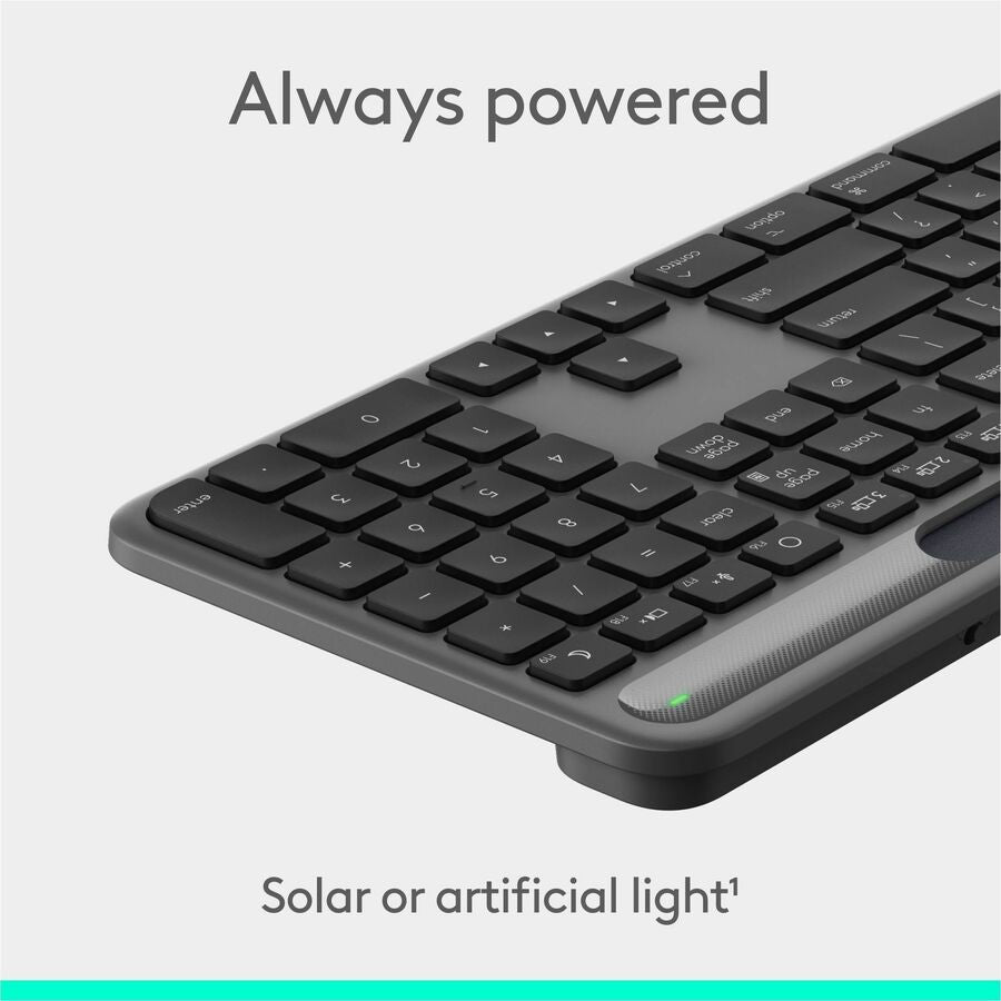 Logitech Signature Slim Solar+ keyboard for Mac, solar and artificial light powered, durable battery that lasts up to 10 years, customizable keys, Bluetooth, Graphite