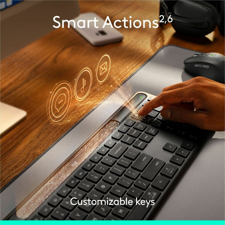 Logitech Signature Slim Solar+ wireless keyboard, solar and artificial light powered, durable battery that lasts up to 10 years, customizable keys, Bluetooth, Graphite