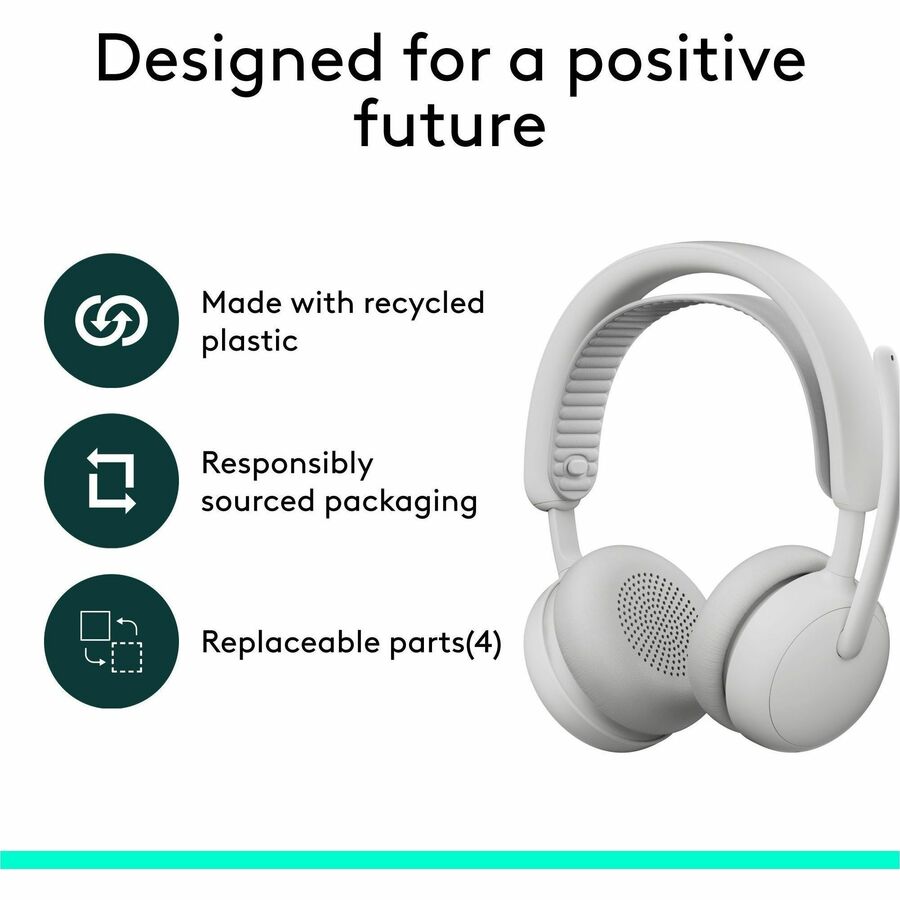 Logitech Zone Wireless 2 ES for Business - Noise-Canceling Wireless Headset with Adaptive Hybrid ANC, Microsoft Teams Certified, USB-C & USB-A, Off-white