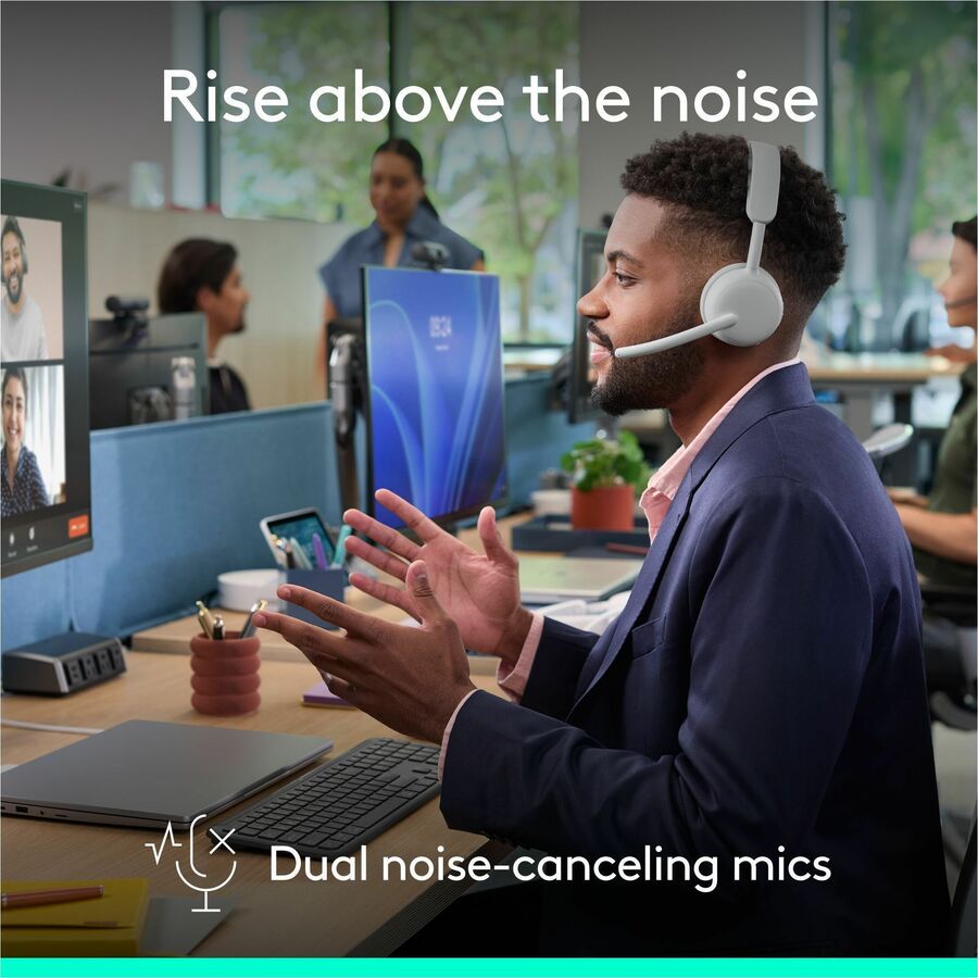 Logitech Zone Wireless 2 ES for Business - Noise-Canceling Wireless Headset with Adaptive Hybrid ANC, Microsoft Teams Certified, USB-C & USB-A, Off-white