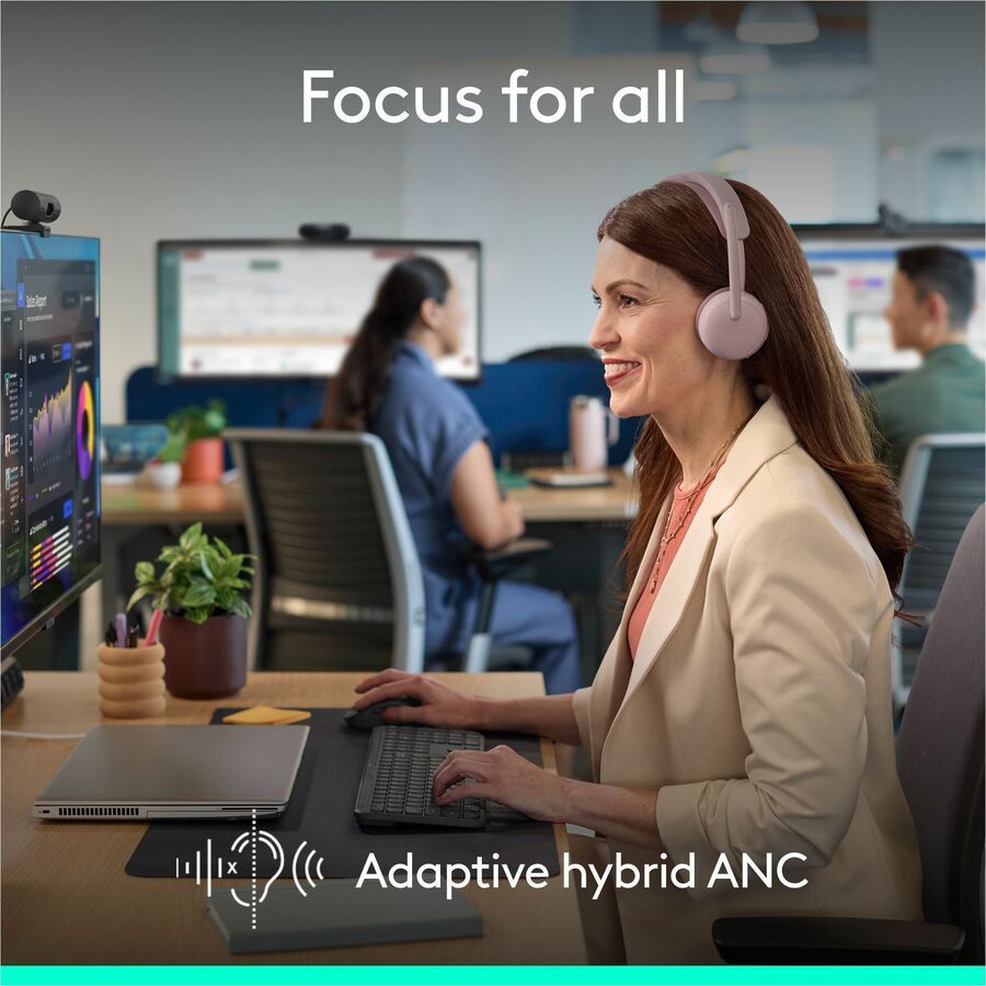 Logitech Zone Wireless 2 ES for Business - Noise-Canceling Wireless Headset with Adaptive Hybrid ANC, Microsoft Teams Certified, USB-C & USB-A, Rose