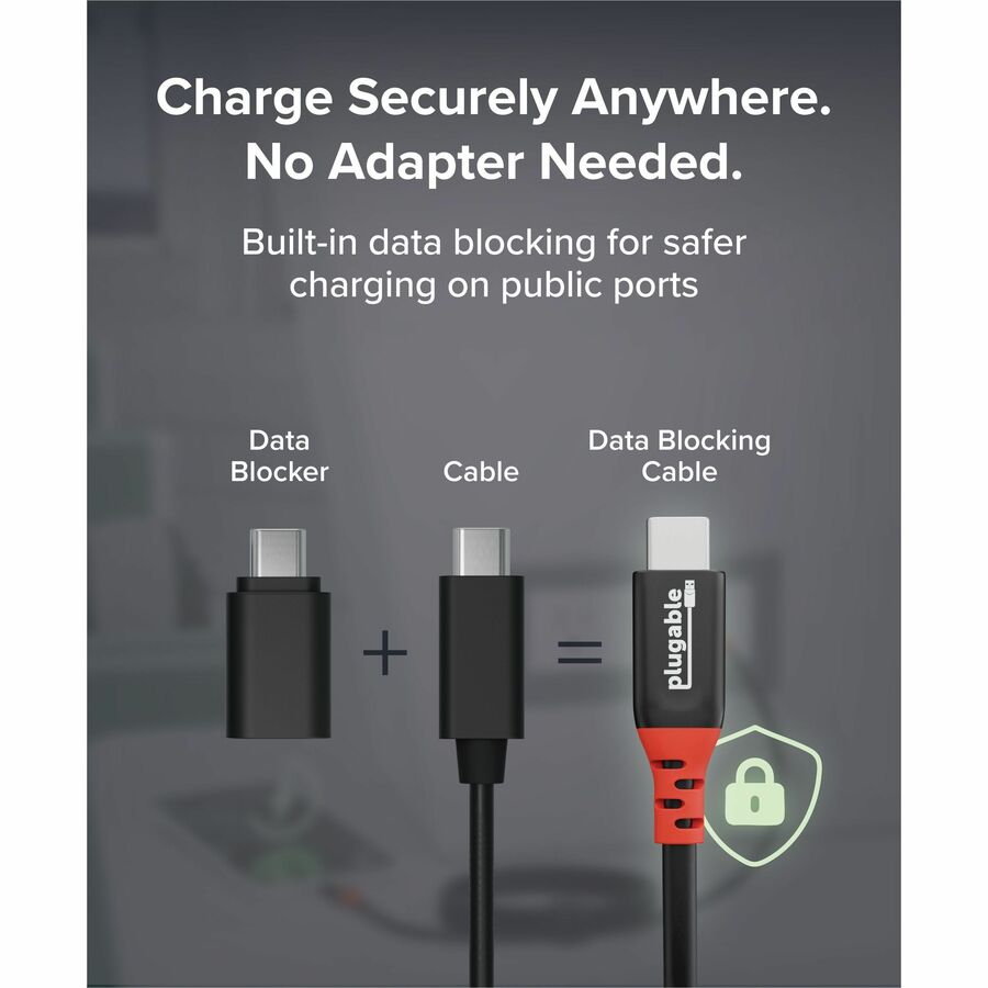 Plugable USB C to USB C Cable, Data Blocker Charge Only Cable (2m/6.6ft): 240W Safe Fast Charging