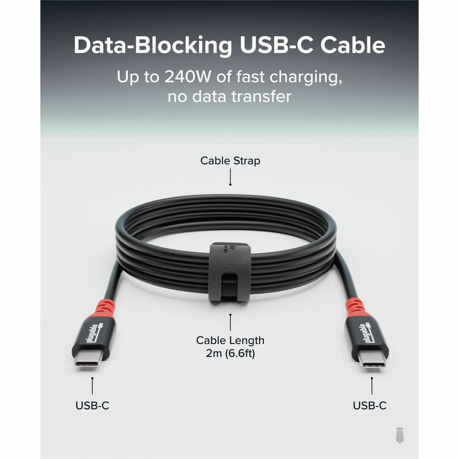 Plugable USB C to USB C Cable, Data Blocker Charge Only Cable (2m/6.6ft): 240W Safe Fast Charging