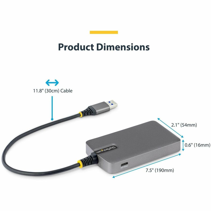 StarTech.com 4-Port USB-A Hub, 5Gbps, Bus Powered, USB-A to 4x USB-A Hub with USB-C Auxiliary Power Input, Portable USB Hub